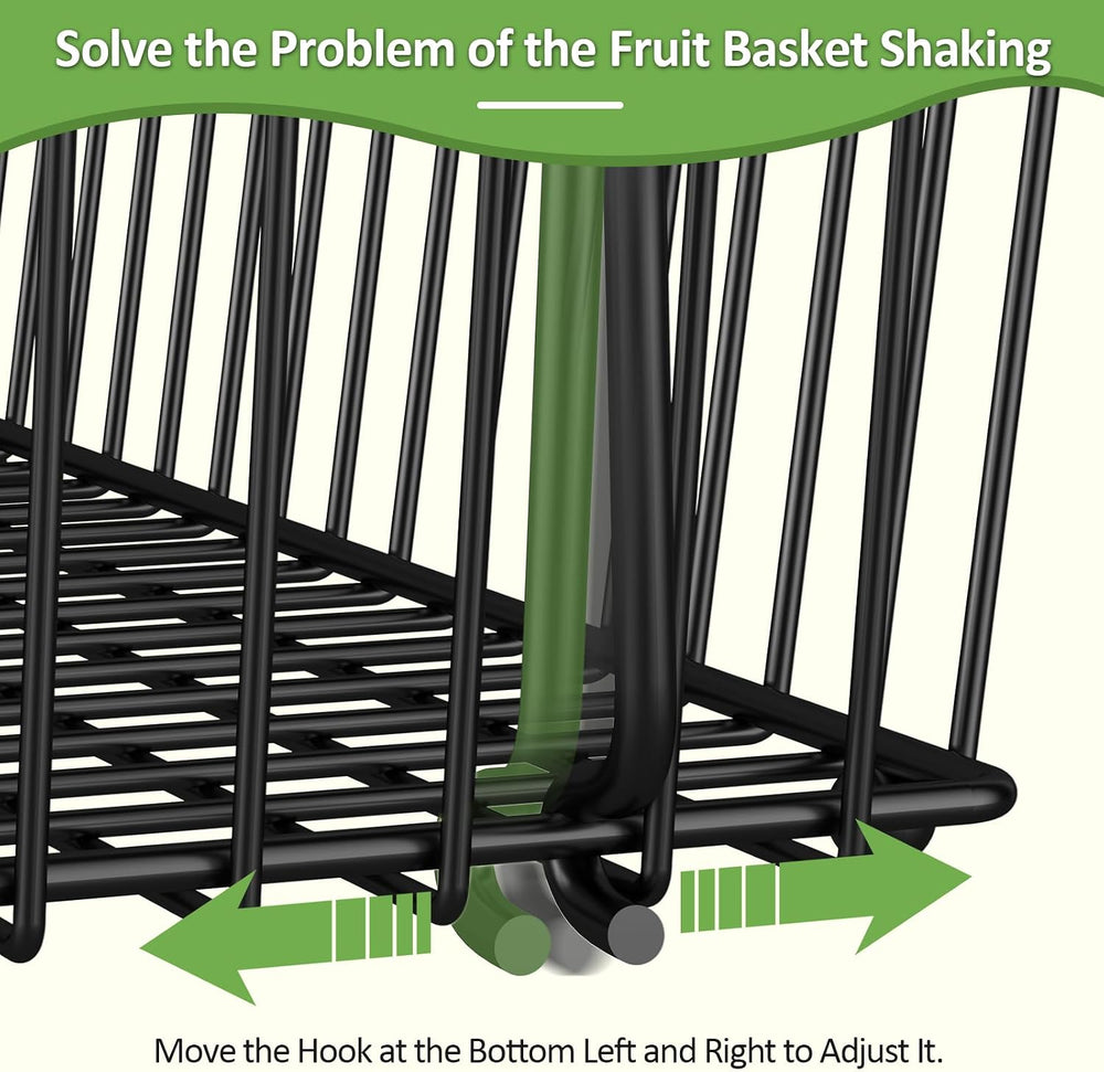 3 Tier Fruit Basket for Kitchen Counter with 2 Banana Hangers, Countertop Met...