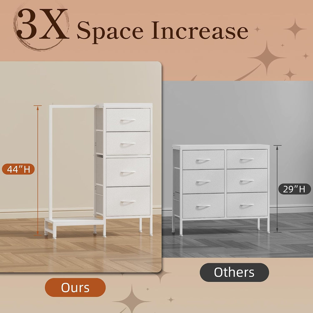 HIGDBFE Tall Dresser 44''H with Hanging Rack, 4 Drawers Small Closet ...