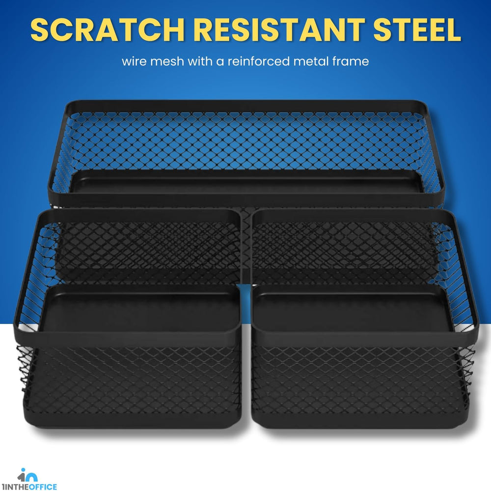 1InTheOffice Mesh Collection Desk Drawer Organizer Tray 3 Compartment - Stack...