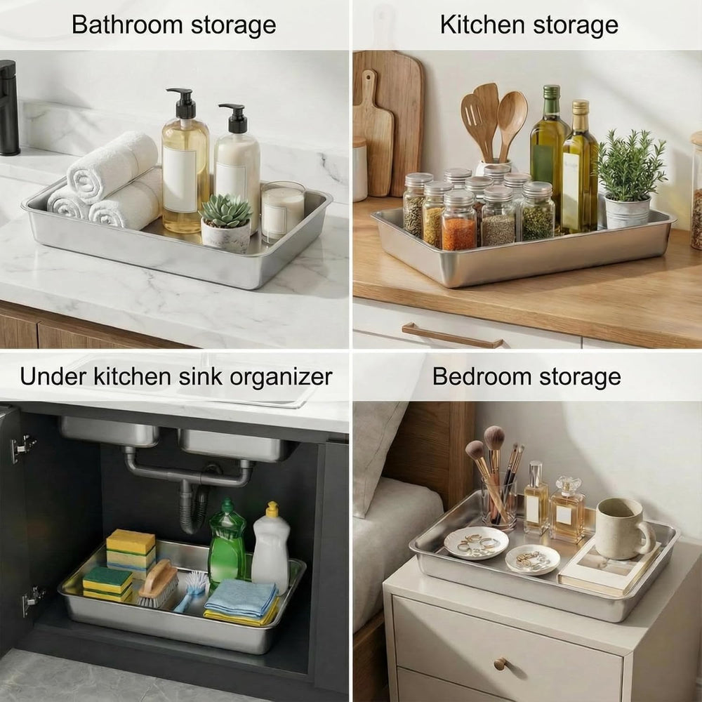 Suclain 2 Pack Stainless Steel Boot Trays for Entryway Under Sink Mat Tray Li...