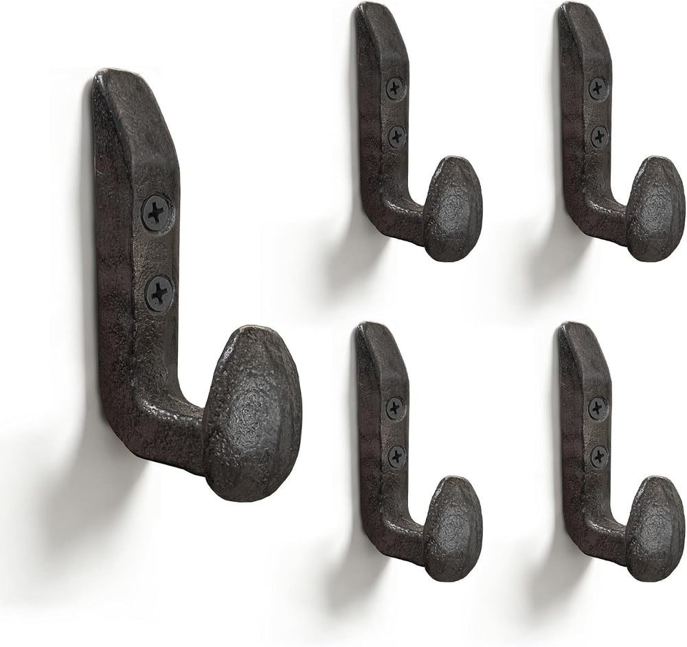 5 Pack Cast Iron Coat Hooks Wall Mount, Wall Hooks for Hanging Heavy Duty