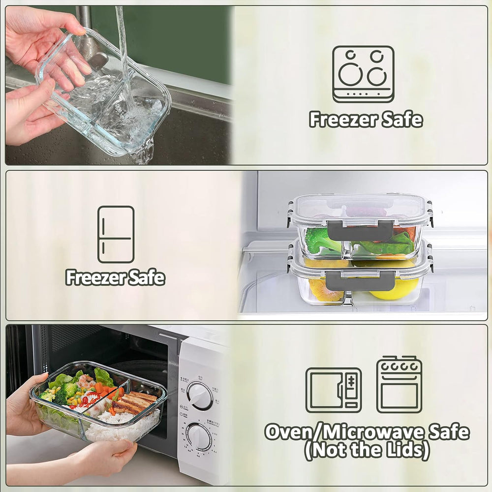 M MCIRCO 10 Pack,30 oz, 2 Compartments Glass Meal Prep Containers with Lids