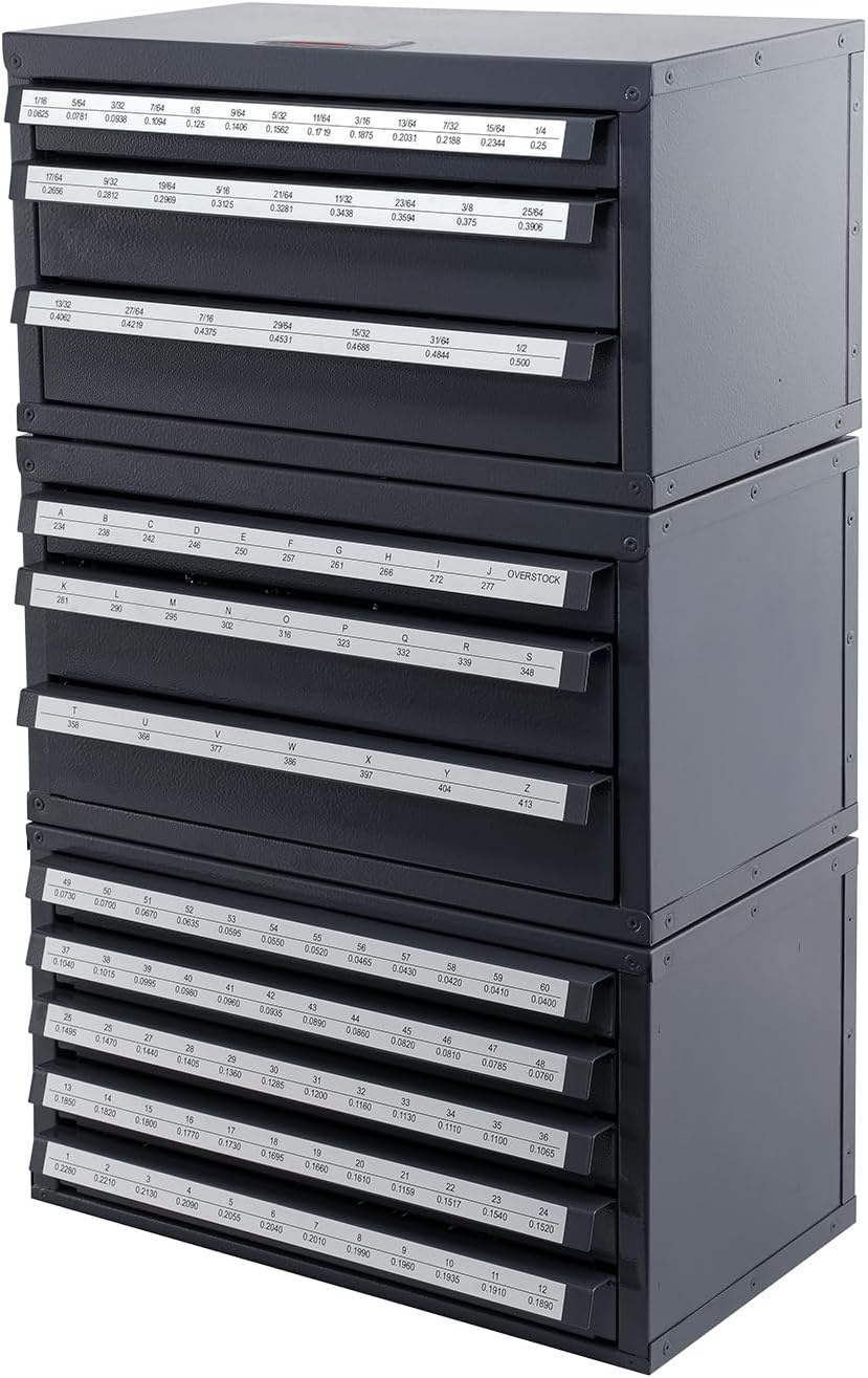 VEVOR Drill Bit Dispenser Cabinet Set, Three-Drawer for 1/16" to 1/2&quo...