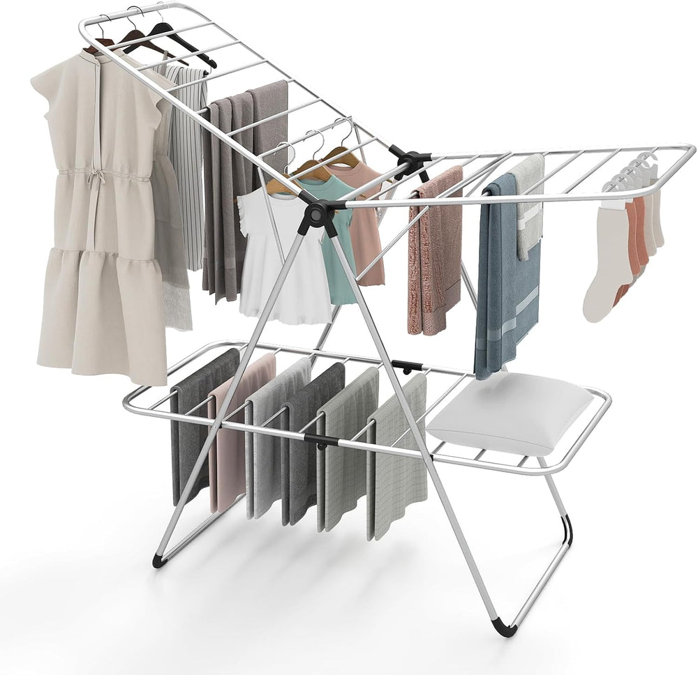 Tangkula Clothes Drying Rack Foldable, 2-Level Heavy-Duty Aluminum Laundry Dr...