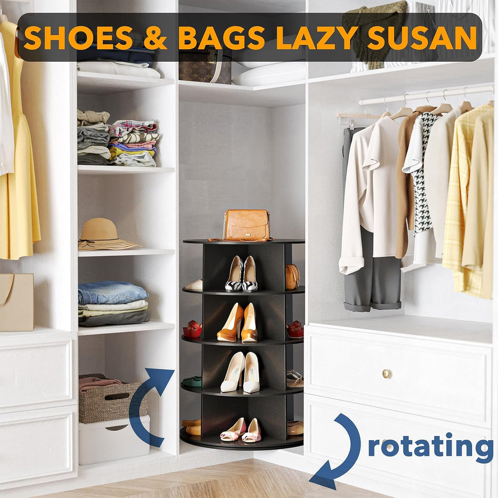 SpaceAid 4 Tier Rotating Shoe Rack Tower, Spinning Shoe Display Lazy Susan, R...