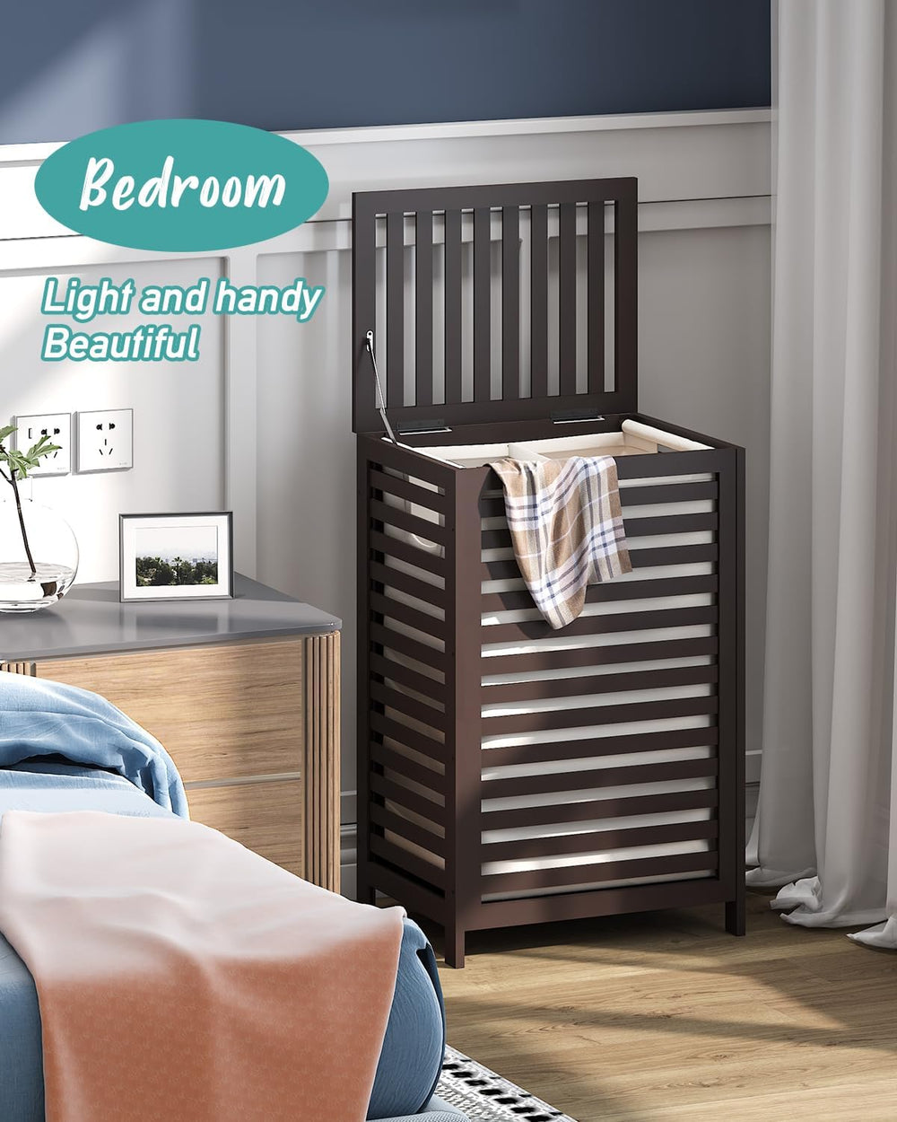 Laundry Hamper, 22.5 Gallon (85L) Bamboo Wood Clothes Laundry Basket with Lid...