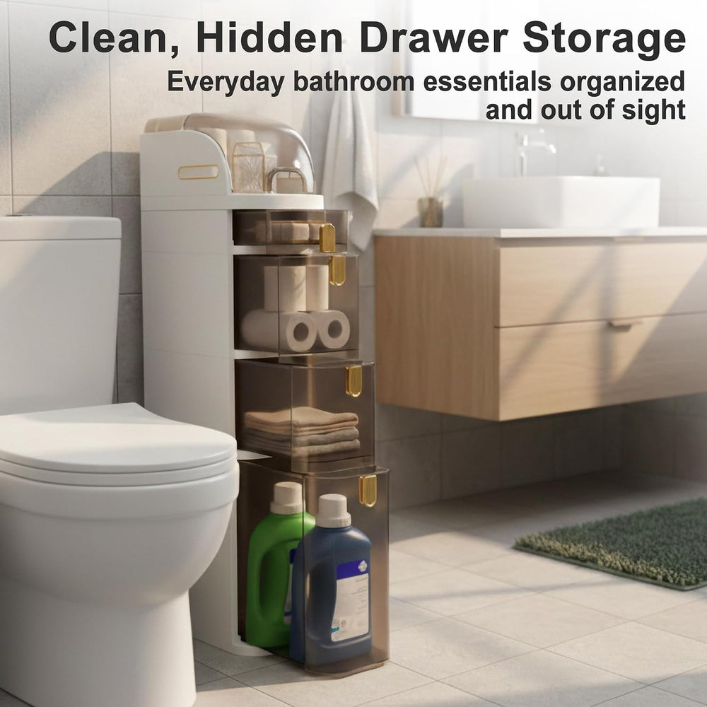 4-Tier Slim Bathroom Storage Cabinet, Narrow Rolling Organizer