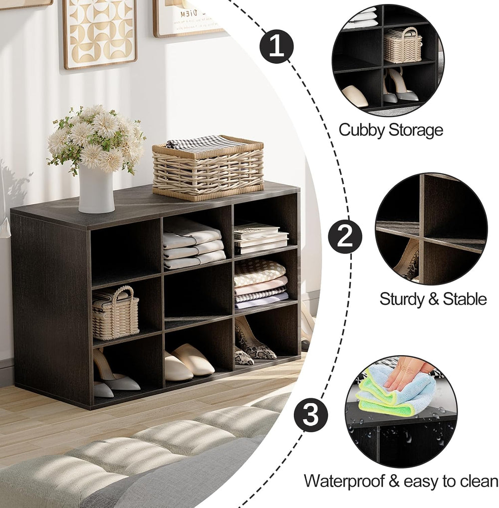 Garden 4 you Shoe Storage Bench, Cubby Shoe Rack with 9 Cubbies, 3-Tier Wood ...