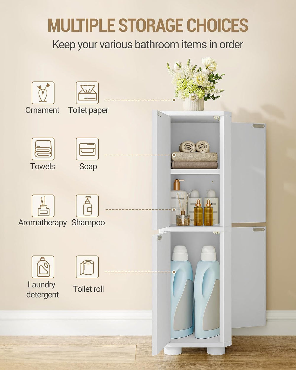 Hzuaneri Corner Bathroom Cabinet,Small Corner Floor Cabinet with 4 Doors