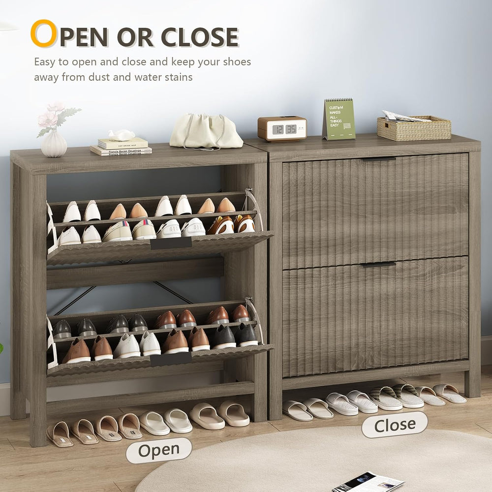 Fluted Shoe Cabinet Storage with 2 Flip Drawers for Entryway, Hallway