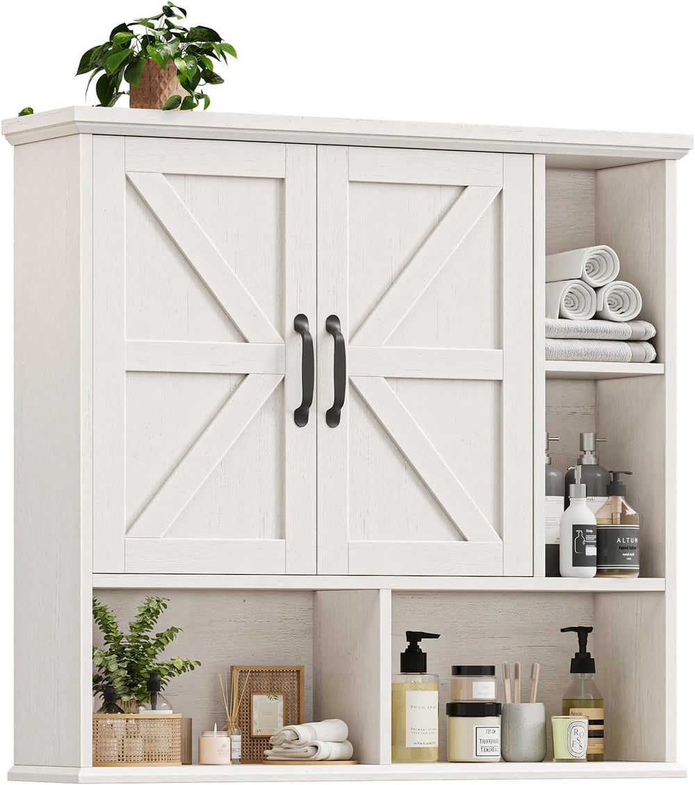 Bathroom Wall Cabinet, Farmhouse Medicine Cabinet with Doors, Rustic White