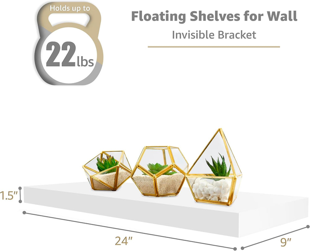 Sorbus Floating Shelves for Wall, Wood Wall Storage (2 Pack, White)