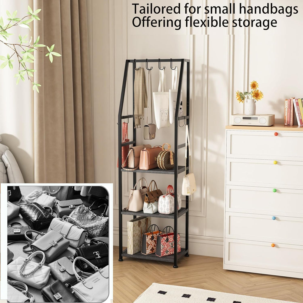 Hall Tree with Hanging Hooks,Heavy-Duty Metal Coat Rack with Shoe Shelves,3-T...