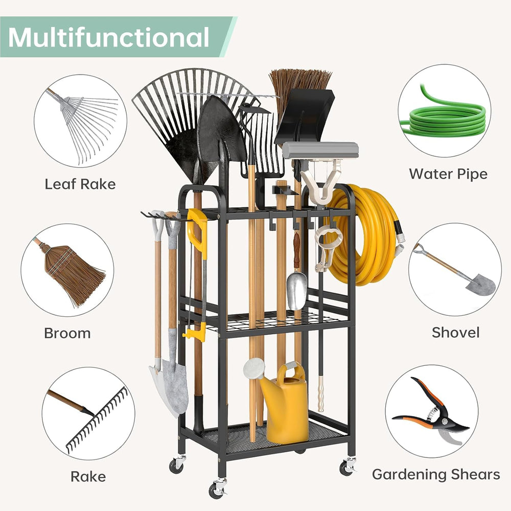 Hadulcet Garden Tool Organizer, Metal Garage Organization and Storage with Lo...