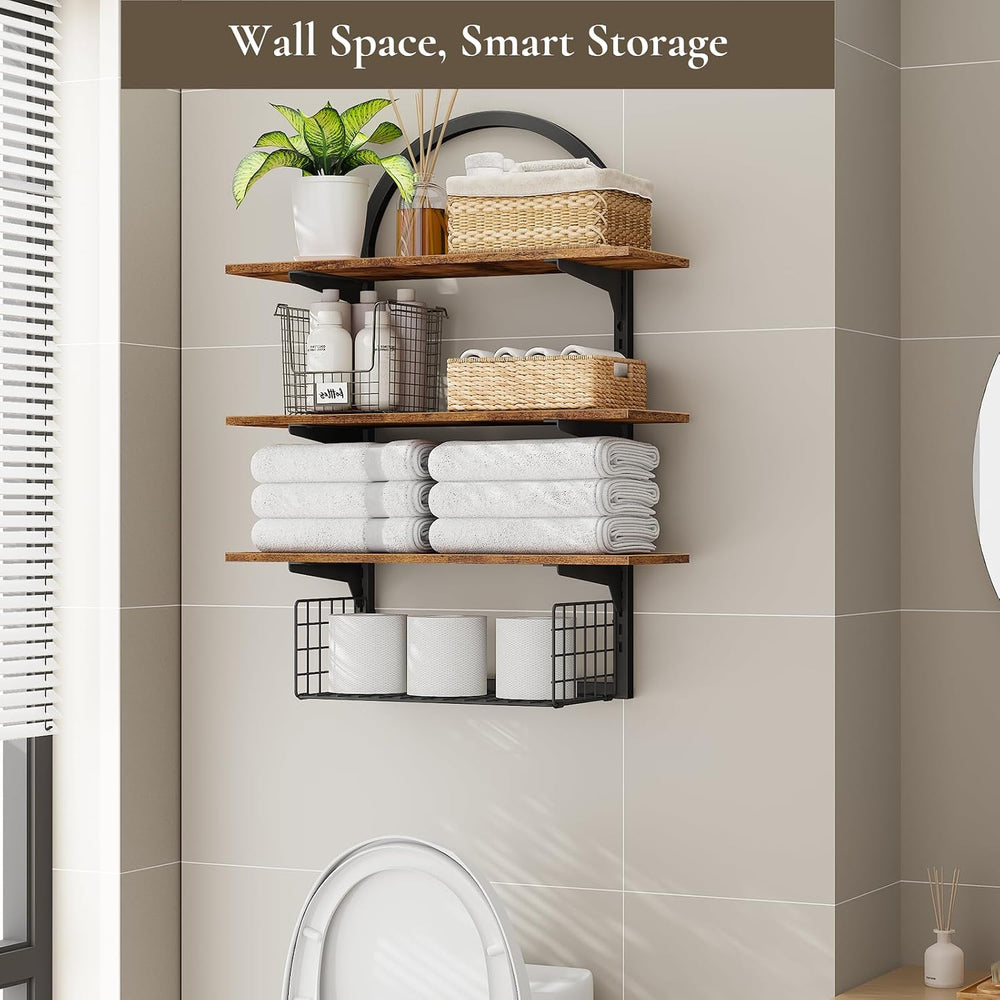 Floating Shelves Bathroom with Storage Basket,Decorative Wall Shelf
