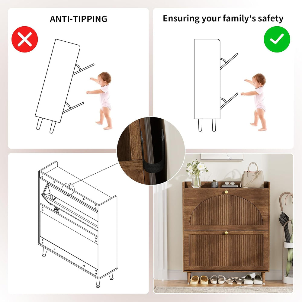 Shoe Storage Cabinet with 2 Flip Drawers (Walnut, 2 Flip Drawers)