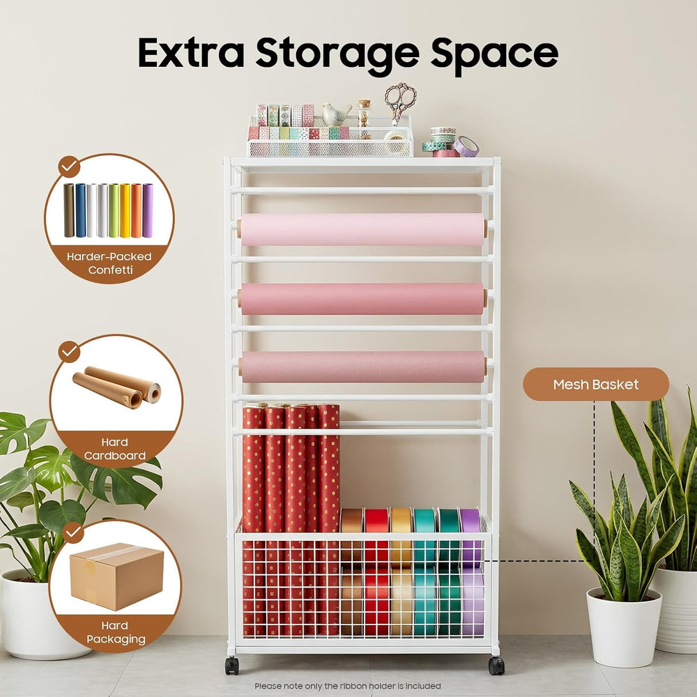 Ribbon Organizer Rack, Double-Sided 16 Tier Ribbon Storage Holder, Floral Wra...