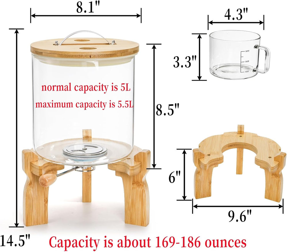Goaste Glass Rice Dispenser with Bamboo Stand, 5L Flour Cereal Container with...