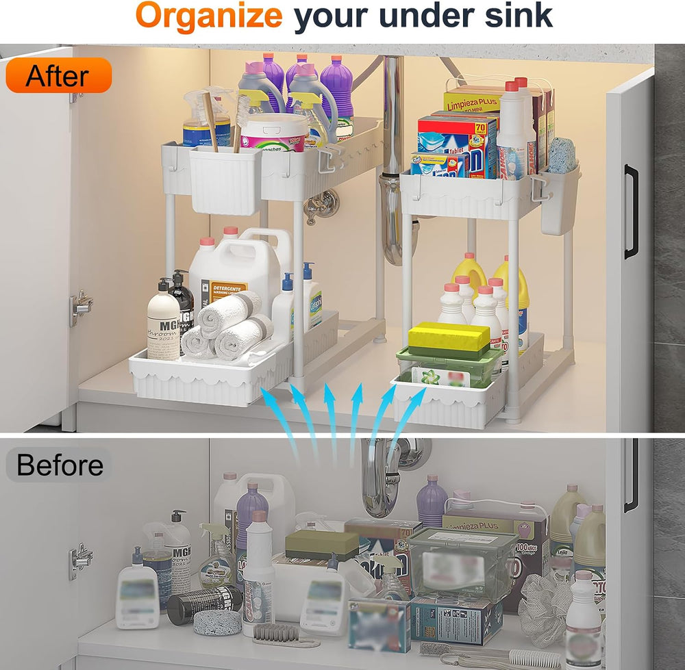 Sevenblue 4-Pack 2-Tier Under Sink Organizer with Pull Out Drawers