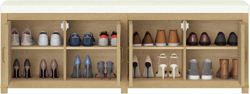 Hzuaneri 59" Shoe Storage Bench, with Soft Padded Seat Cushion & Doors