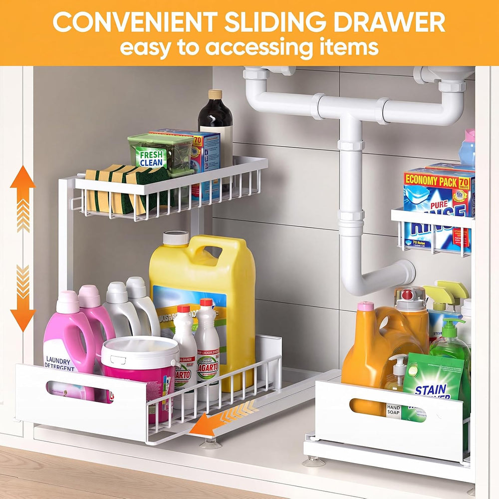 Saydear 2-Pack L-Shaped Under Sink Organizer, 2-Tier Pull-out Cabinet Rack