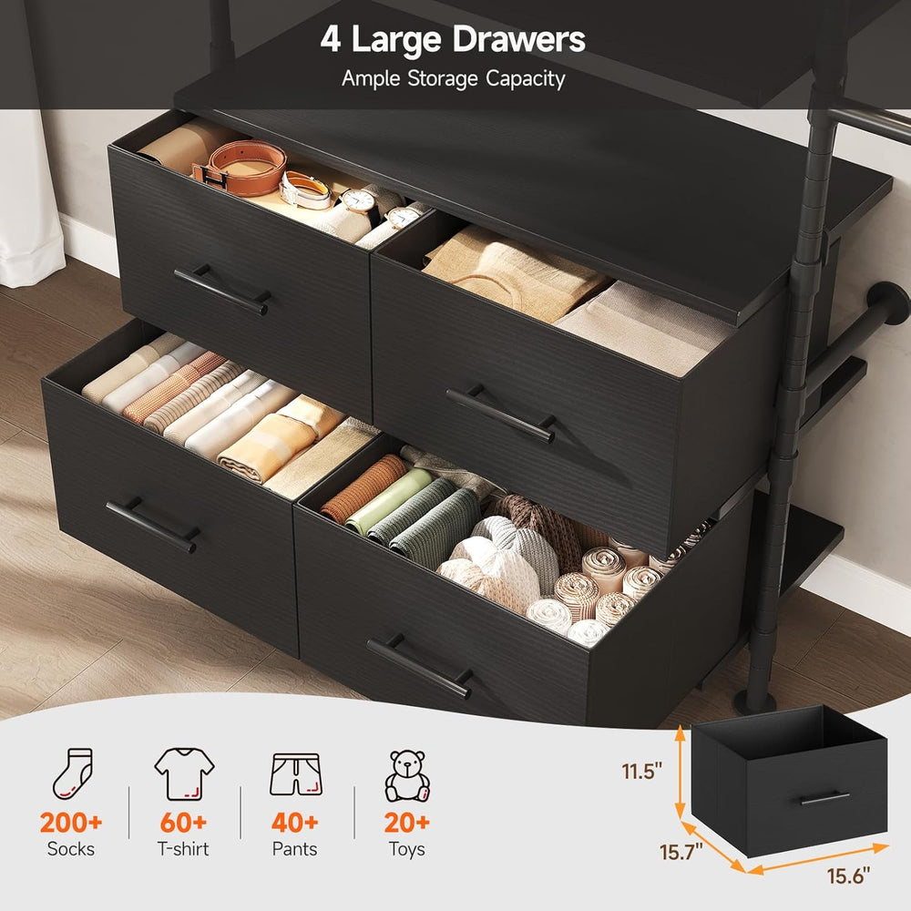 ONBRILL T3 Closet System with Stepless Dimmable LED Light & 4 Large Drawers