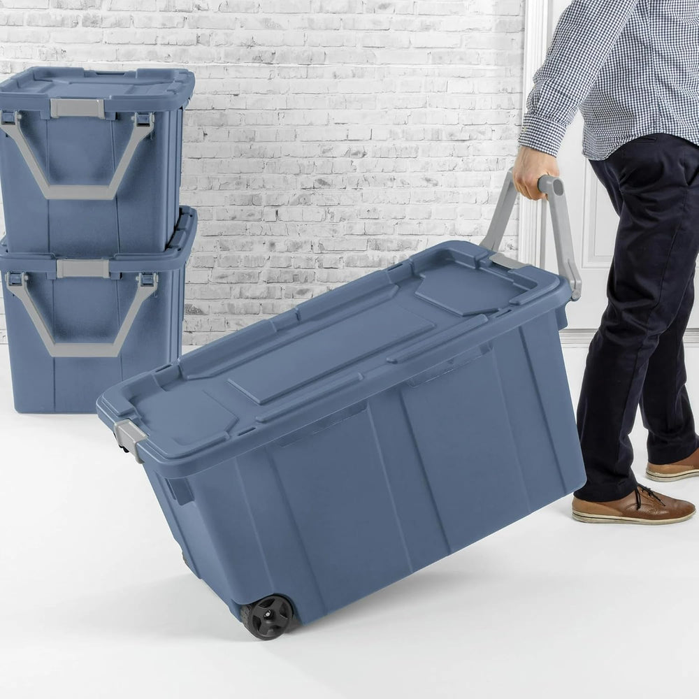 Storage Bin 40 Gallon 160 Qt Wheeled Industrial Tote Plastic Rolling Stacker ...