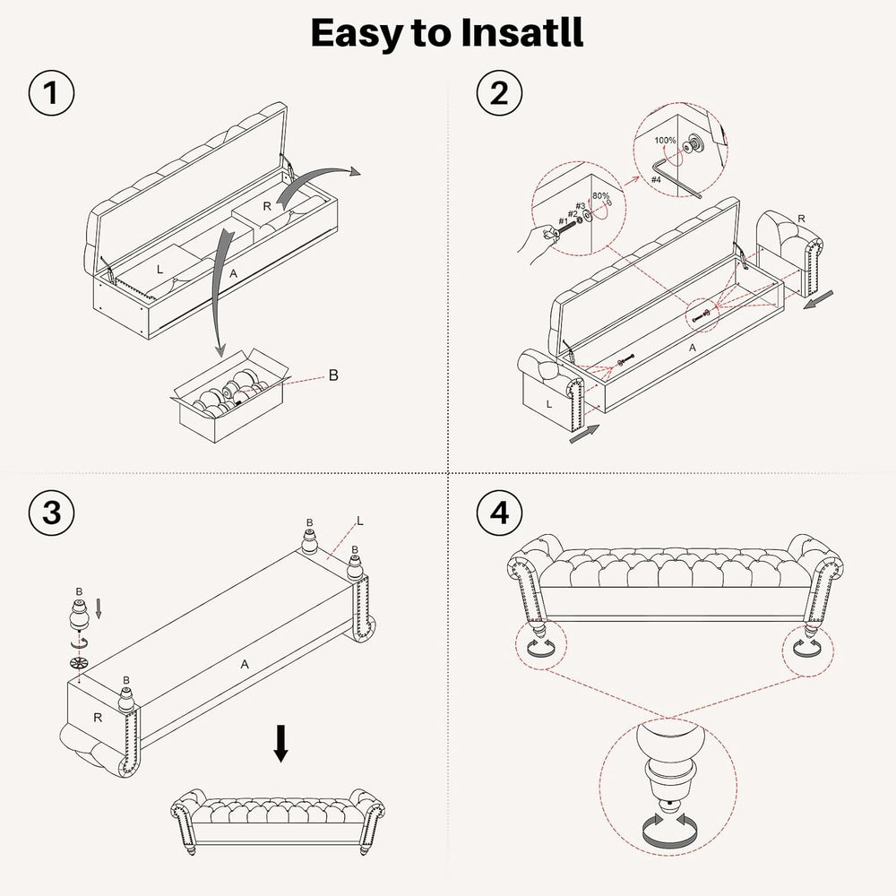 SOFTHION 67" Storage Bench for Bedroom, Linen Upholstered, Beige