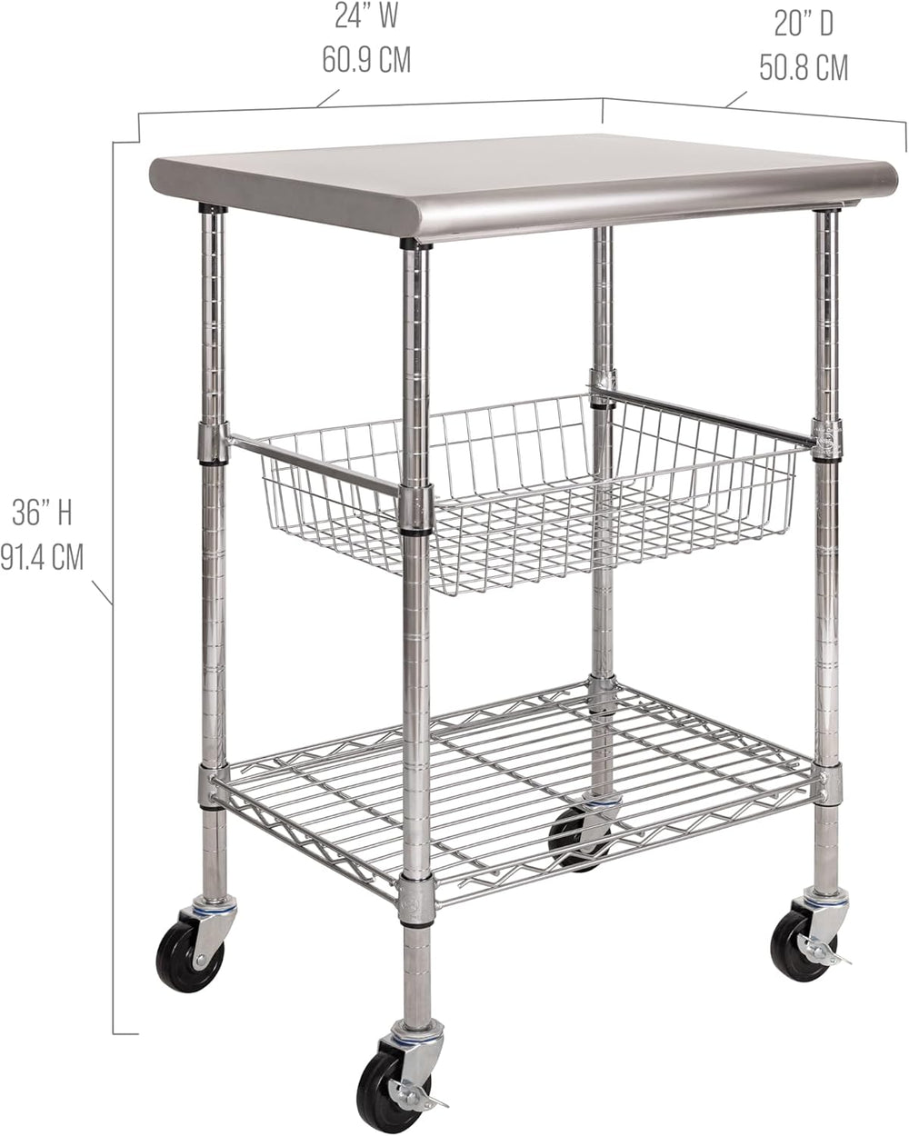 Stainless-Steel Commercial-Grade NSF-Certified Prep Table Cart, 24"W x 2...