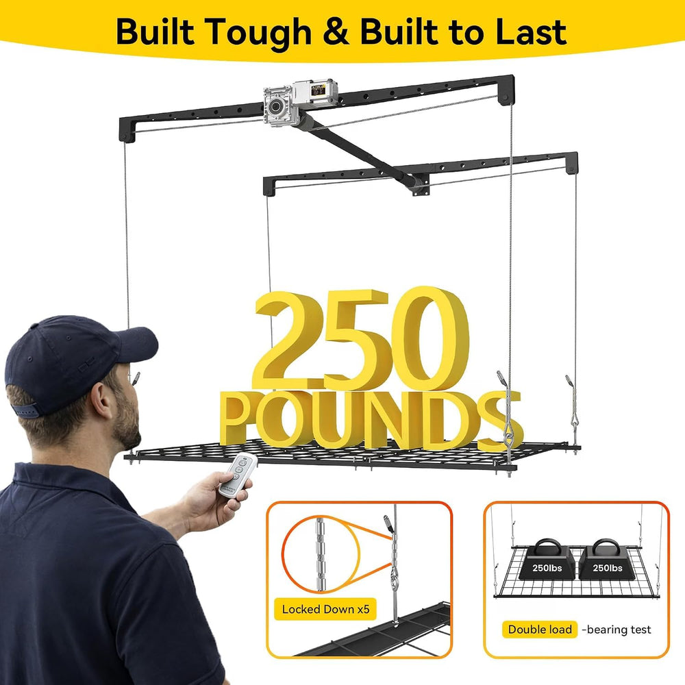 Motorized Overhead Garage Storage Rack with Remote Control, 4x4 FT Garage Cei...