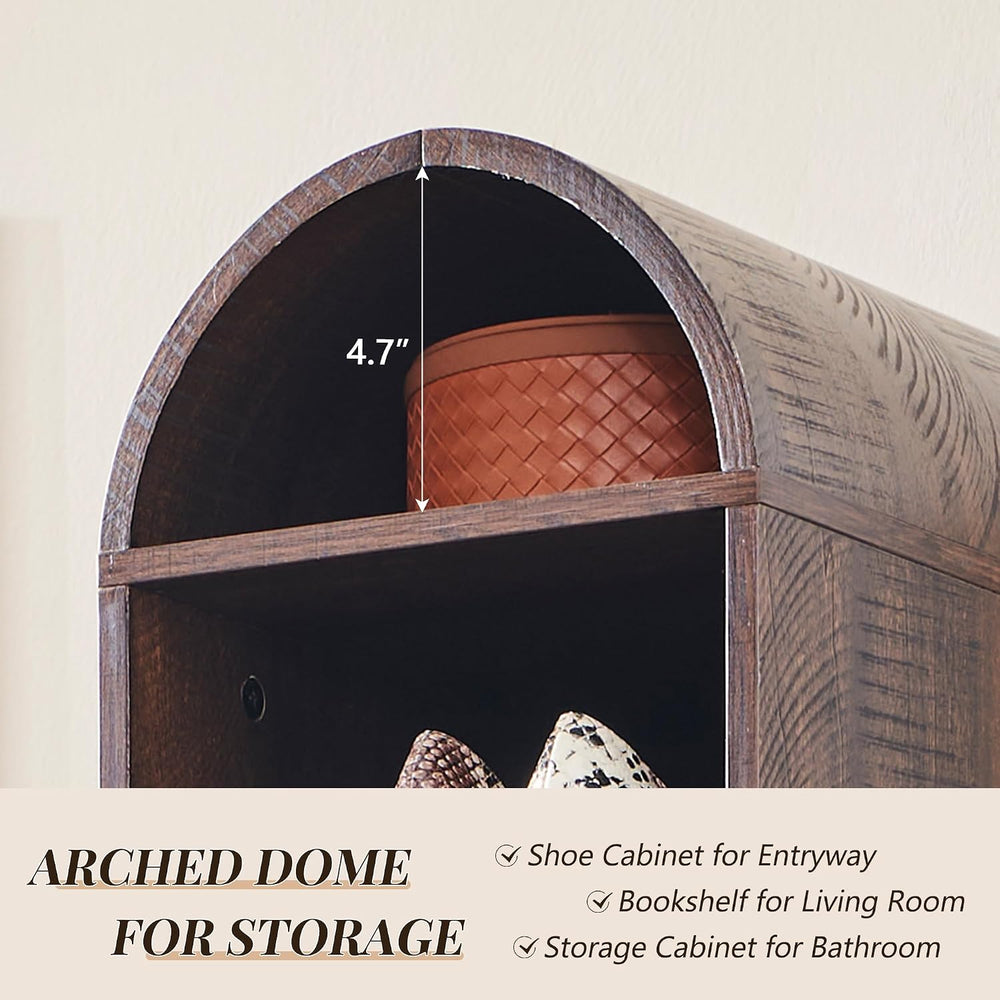 IFGET 67" Tall Arched Shoe Storage Cabinet, 8 Tiers Shoe Rack-Brown