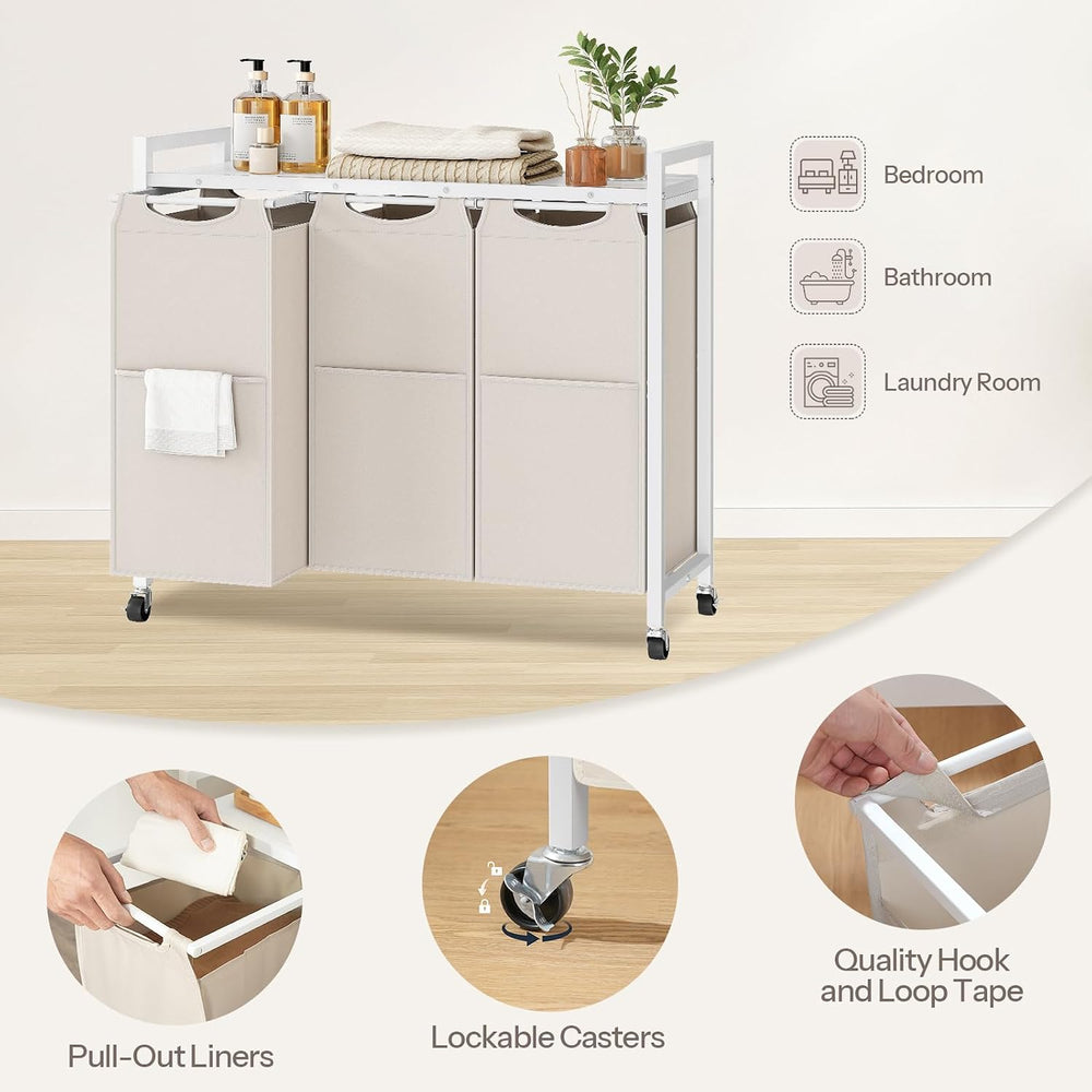HOOBRO Laundry Sorter 3 Section, Laundry Hamper with Wheels, 3 × 11.5 Gal (43...