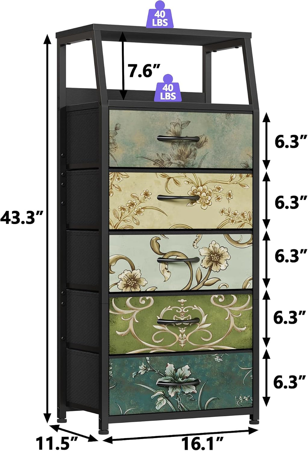 Furnulem 5 Drawers Dresser for Bedroom, Fabric Tall Nightstand
