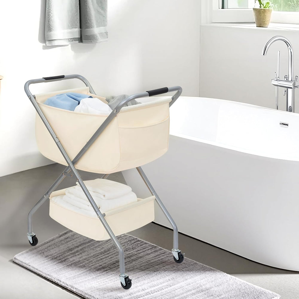 STORAGE MANIAC Collapsible Laundry Cart with Wheels 31.5"H Rolling Laund...