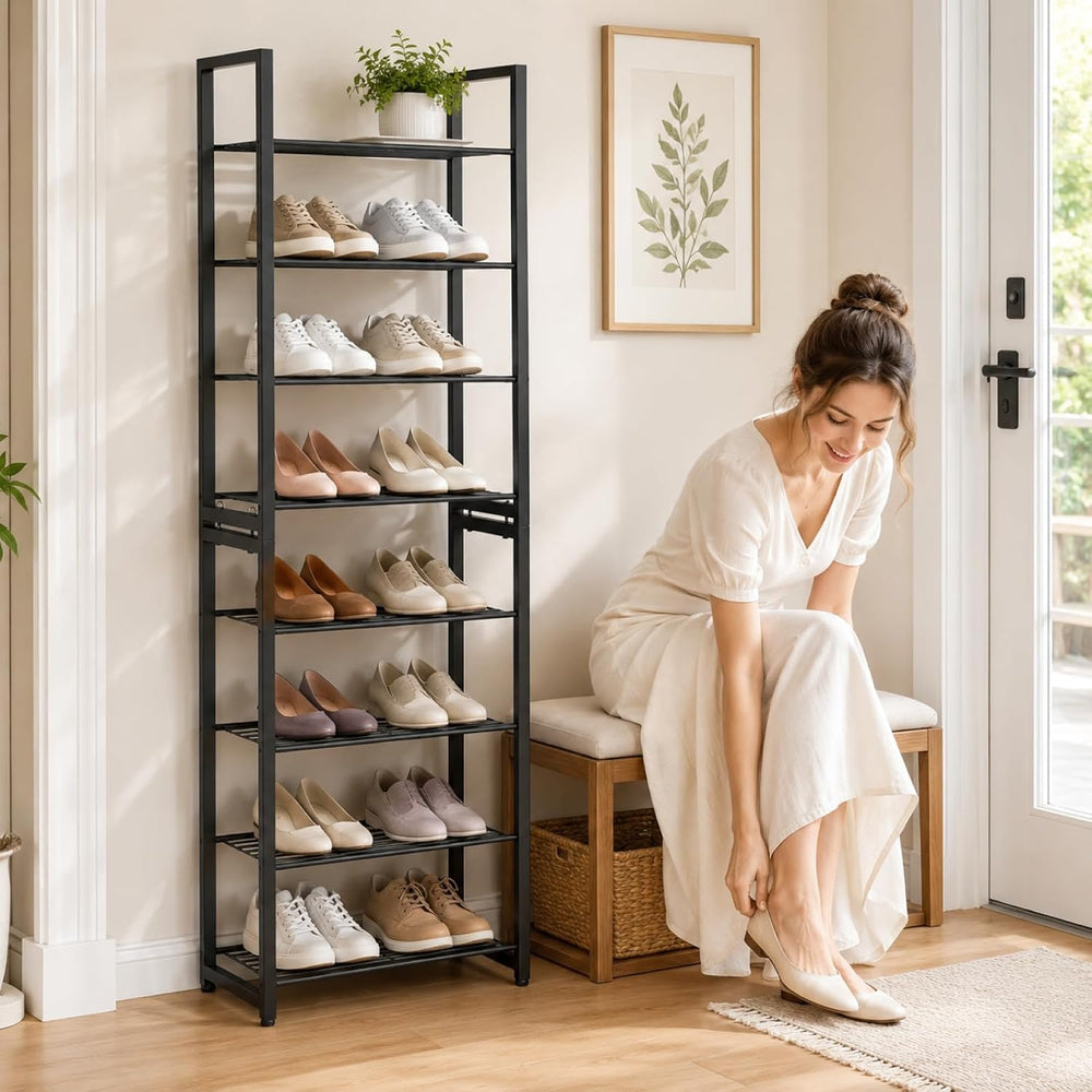 Stackable Shoe Rack, 8-Tier Metal Organizer Holds up to 16 Pairs, Tall Narrow...