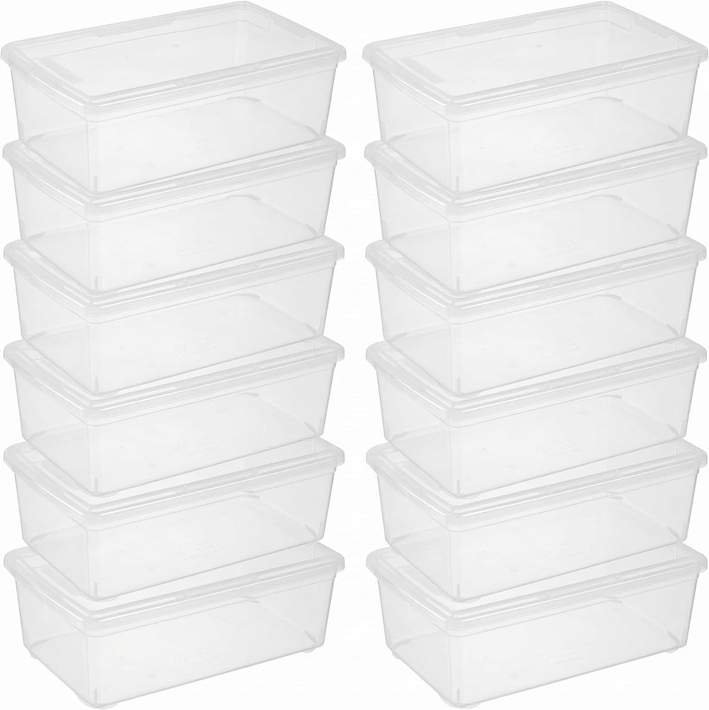 novelinks 12 Pack 6QT Plastic Storage Bins with Lids, Shoe Bins