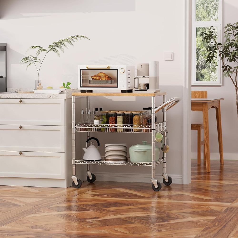 3 Tier Rolling Kitchen Carts with Wheels, Heavy Duty Rolling Utility Cart wit...