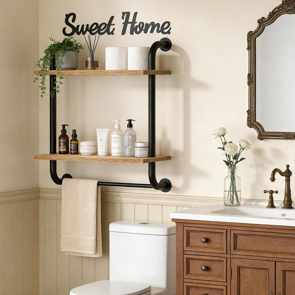 Tinpin Bathroom Shelves Wall Mounted, Rustic Farmhouse Pipe Shelves, 2-Tier, ...