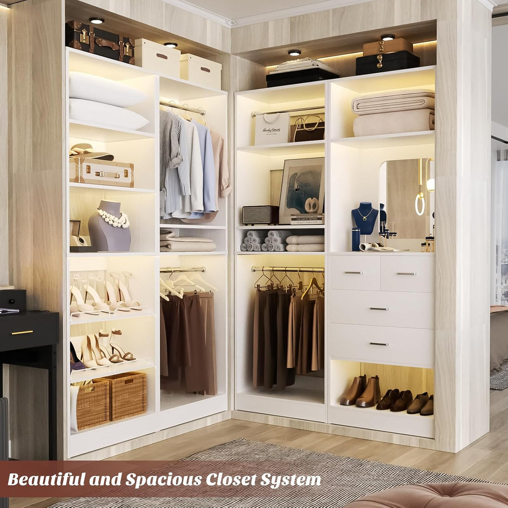 Unikito 50” Closet System with 4 Drawers, 4.2FT Wood Closet Organizer with Ha...