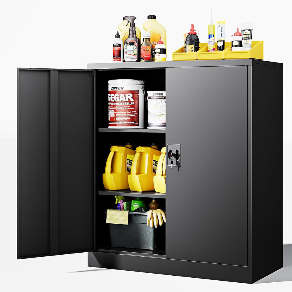 Letaya Metal Storage Cabinets with Lock Door,2 Adjustable Shelves Organizer S...