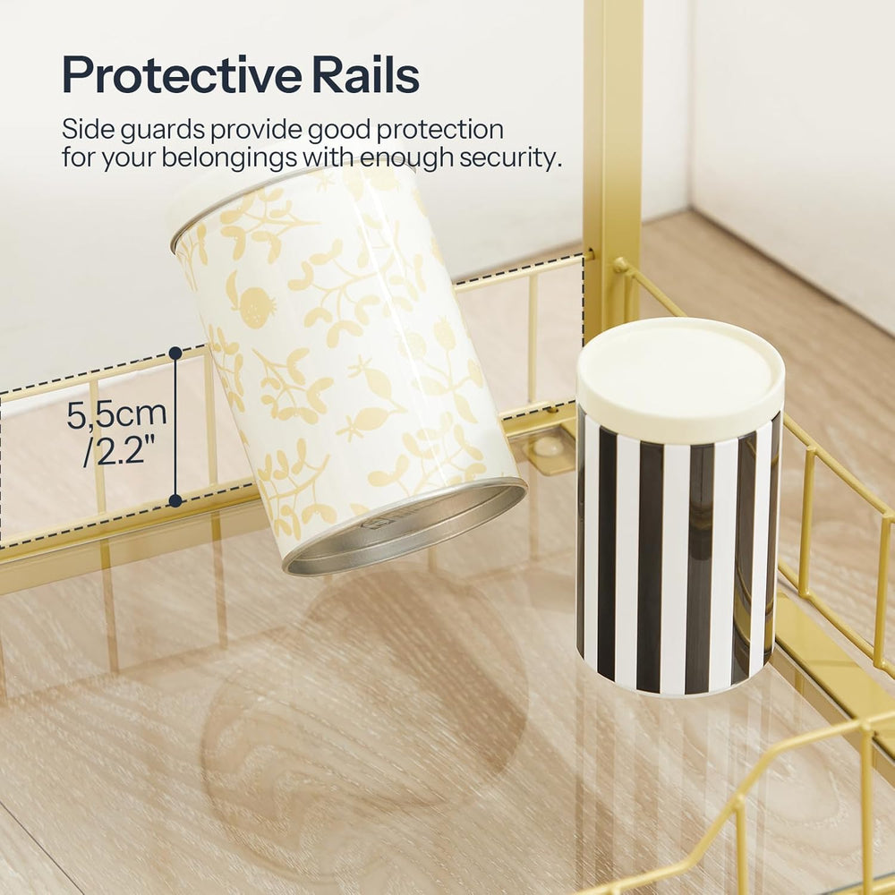 HOOBRO Gold Glass Shelf Stand, 4 Tier Standing Shelf Unit, Bathroom Organizer...