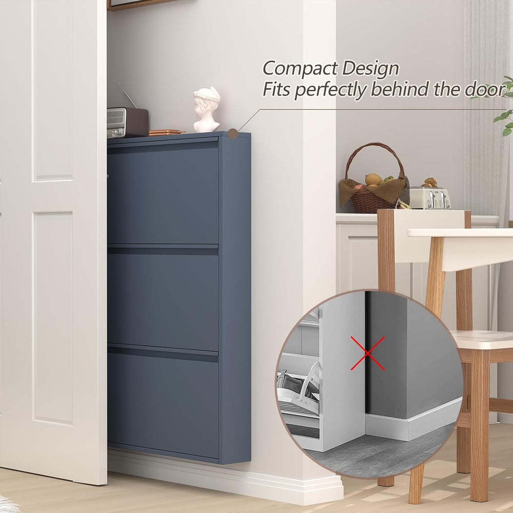 GREATMEET Slim Wall Mounted Metal Storage Cabinet with 3 Flip Drawers
