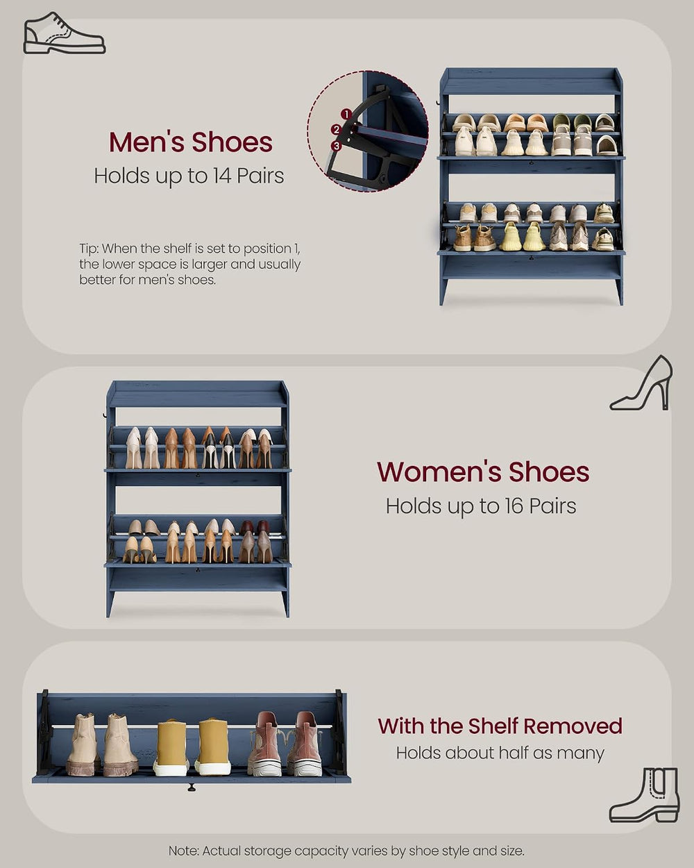VASAGLE Narrow Shoe Storage Cabinet Organizer with 2 Flip Drawers