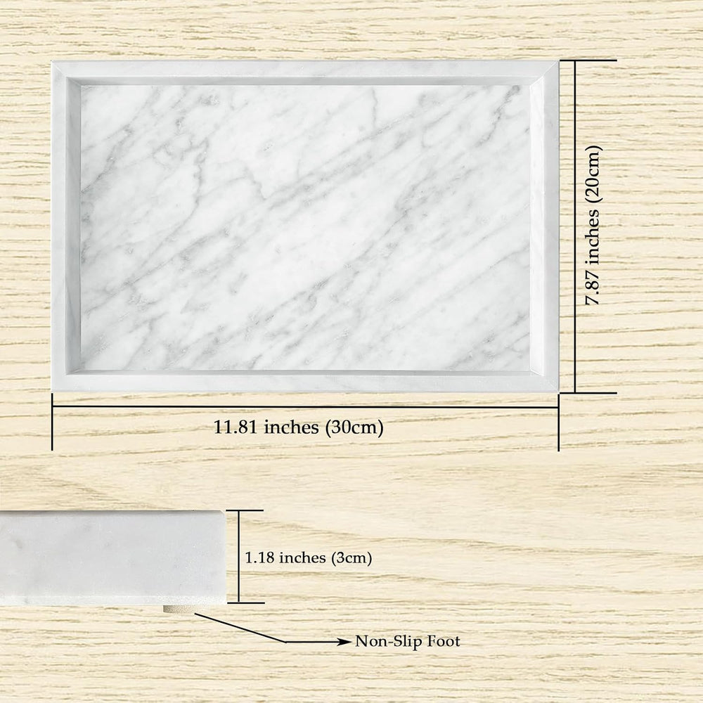 Yew & Tulip Natural Carrara White Marble Vanity Tray, Natural White Marbl...