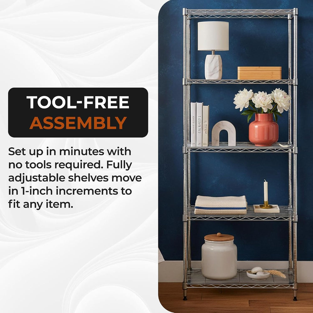 5-Tier Metal Shelf, 250 lb/Shelf, NSF, Chrome, 14x24x59 in