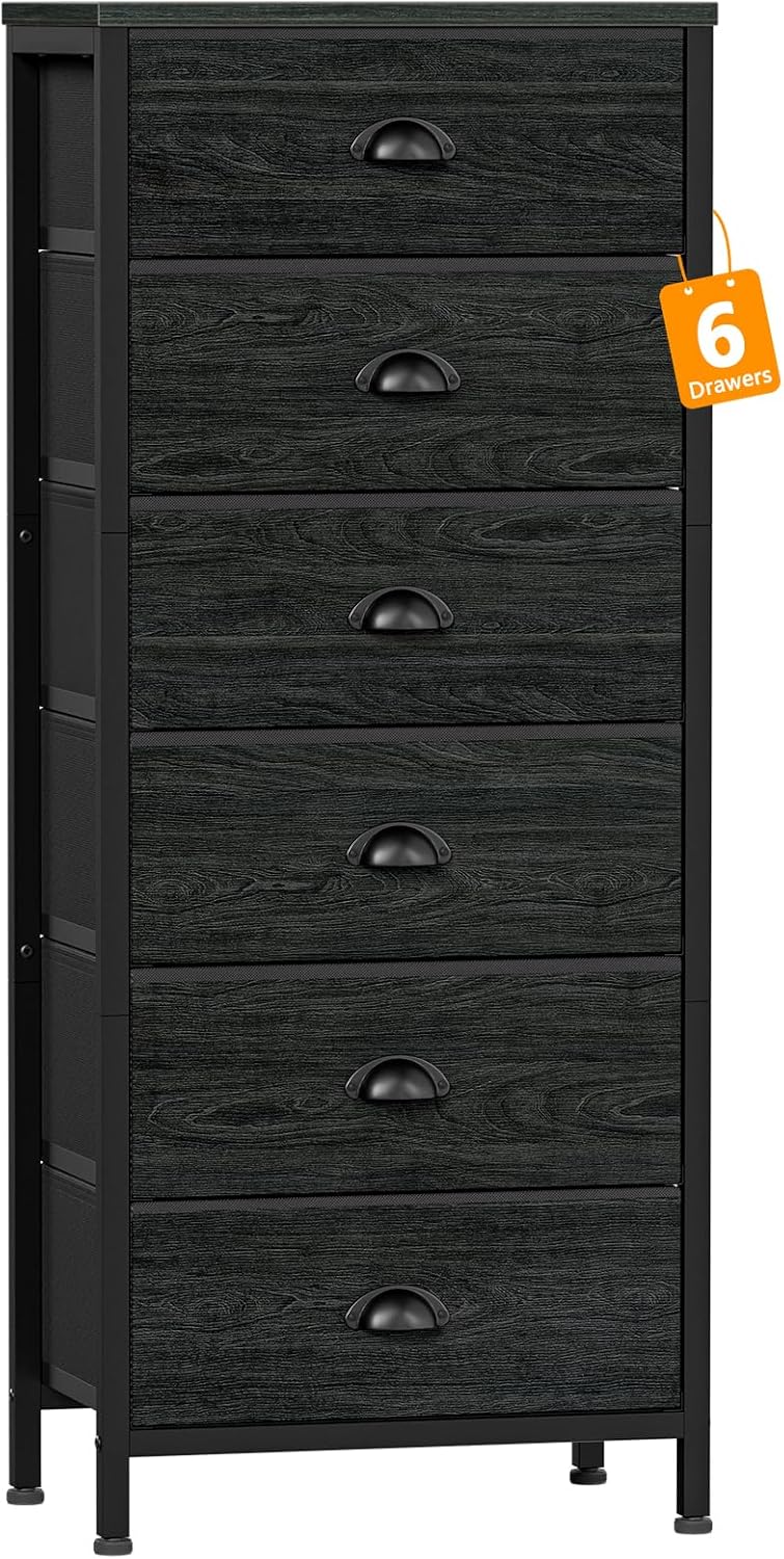 Furnulem Black Dresser for Bedroom, Tall Fabric Chest of Drawers