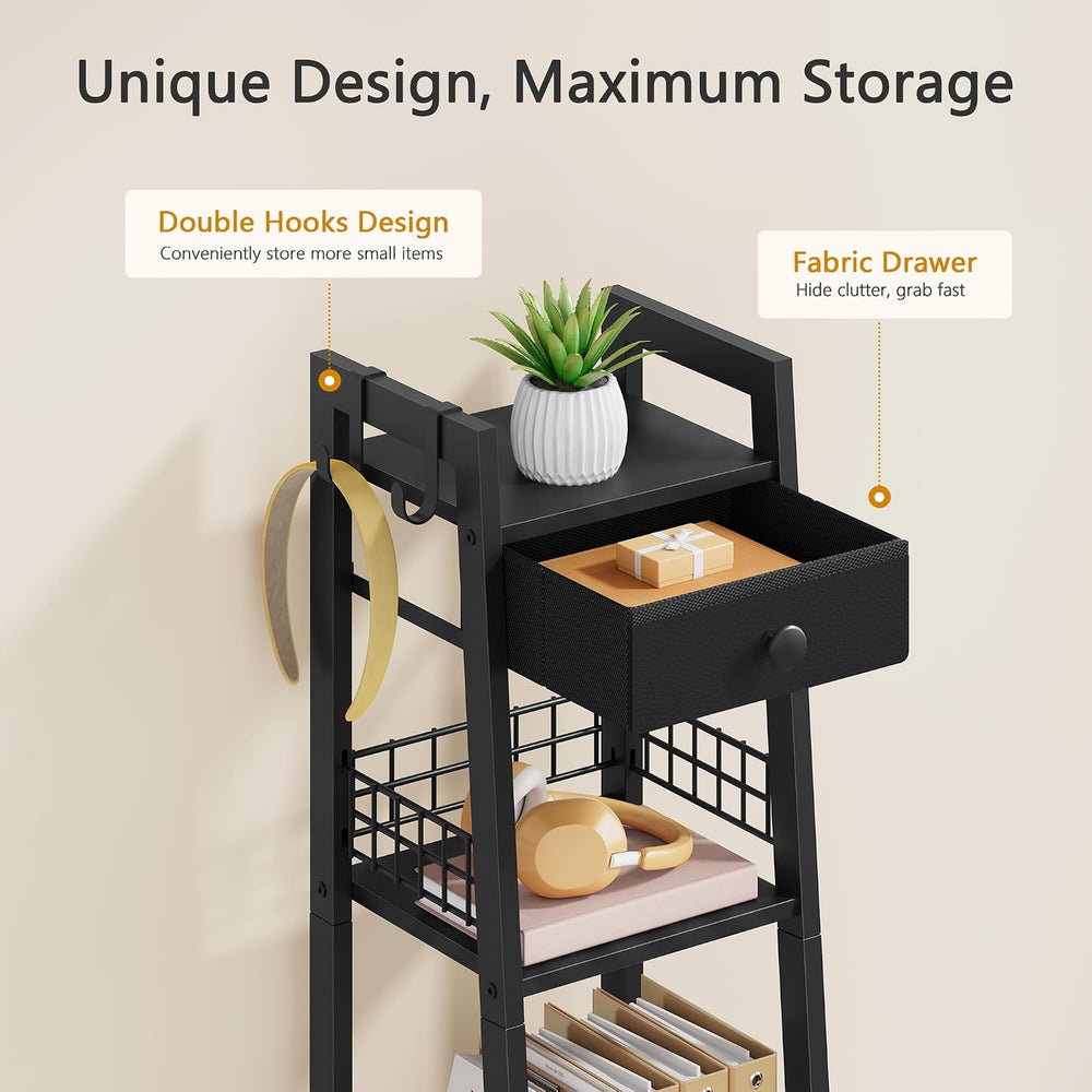 Gewudraw 4-Tier Narrow Bathroom Ladder Shelf with Storage Drawer, Black