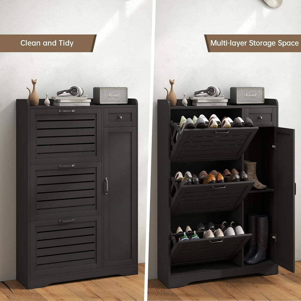 Shoe Storage Cabinet with 3 Flip Drawers, Shoe Cabinet Storage for Entryway, ...