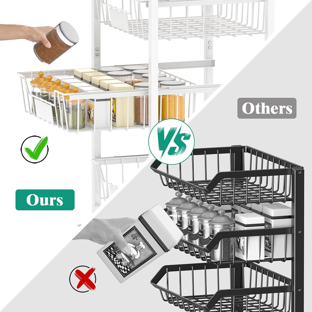 Giwil 4-Tier Fruit Vegetable Storage Cart Rolling Kitchen Cart with Drawer