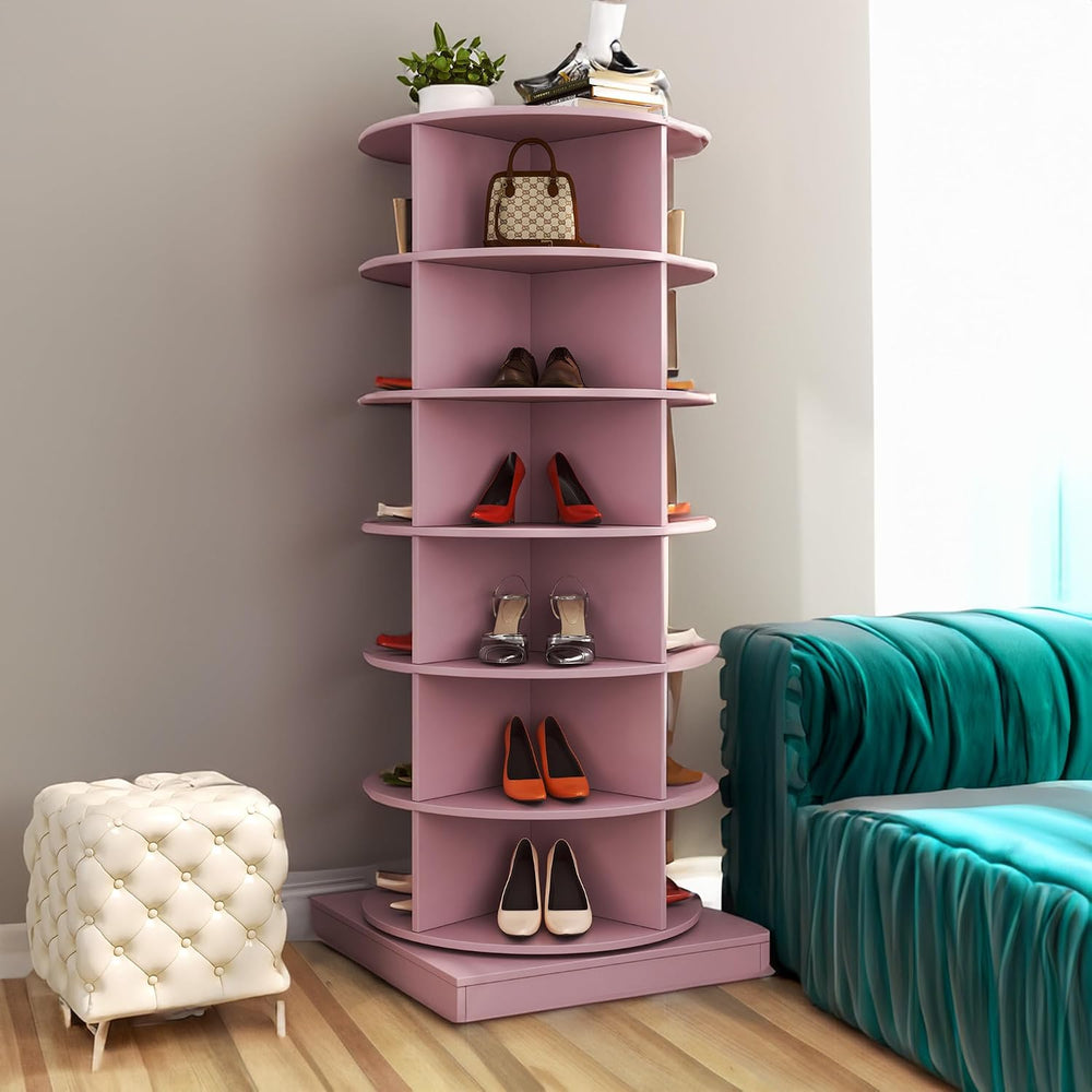 Anwick Rotating 24 Pairs Spinning Shoe Rack Tower Round Carousel,360°Revolvin...